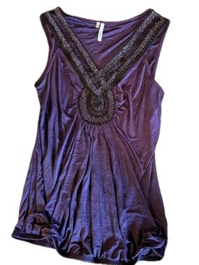Y2K Sleeveless Purple Embellished V-Neck Women’s Top